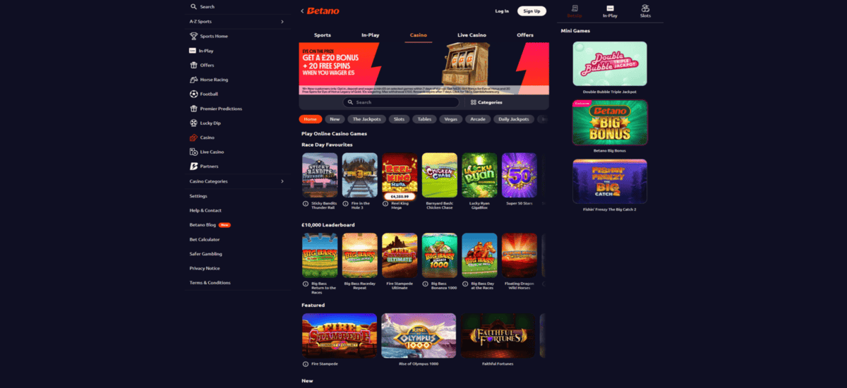 Screenshot of the Betano website